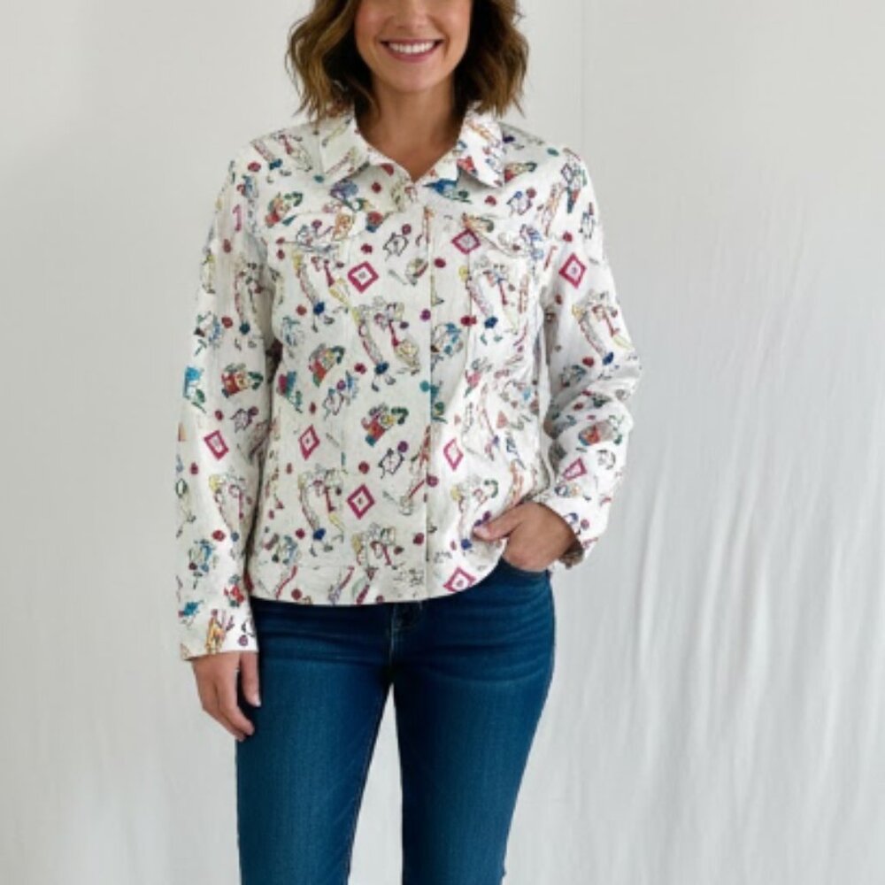 New Attyre‎ New York Jacket Size Large Pattern Colorful Graphic Retro Artsy Boho
